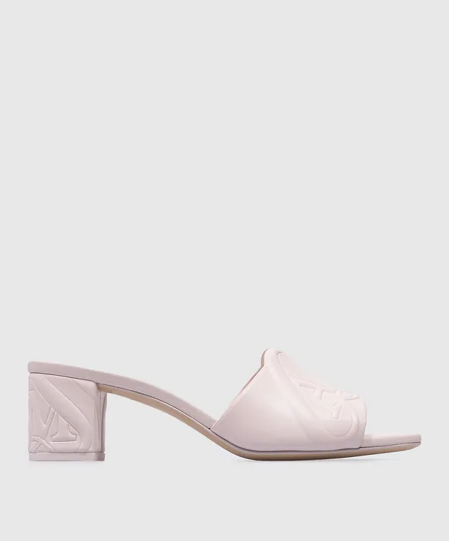 Alexander McQueen Seal logo embossed mules in pink leather