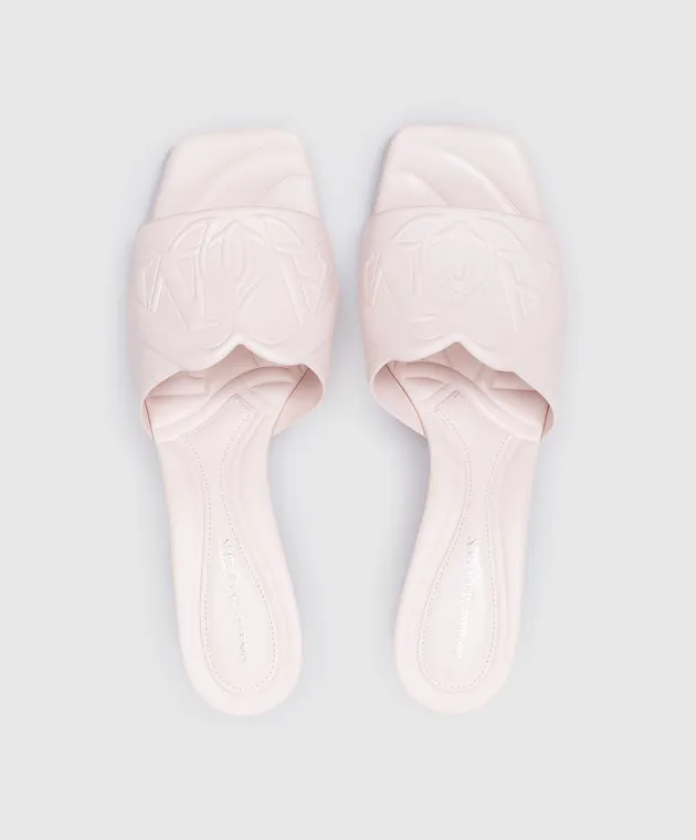 Alexander McQueen Seal logo embossed mules in pink leather