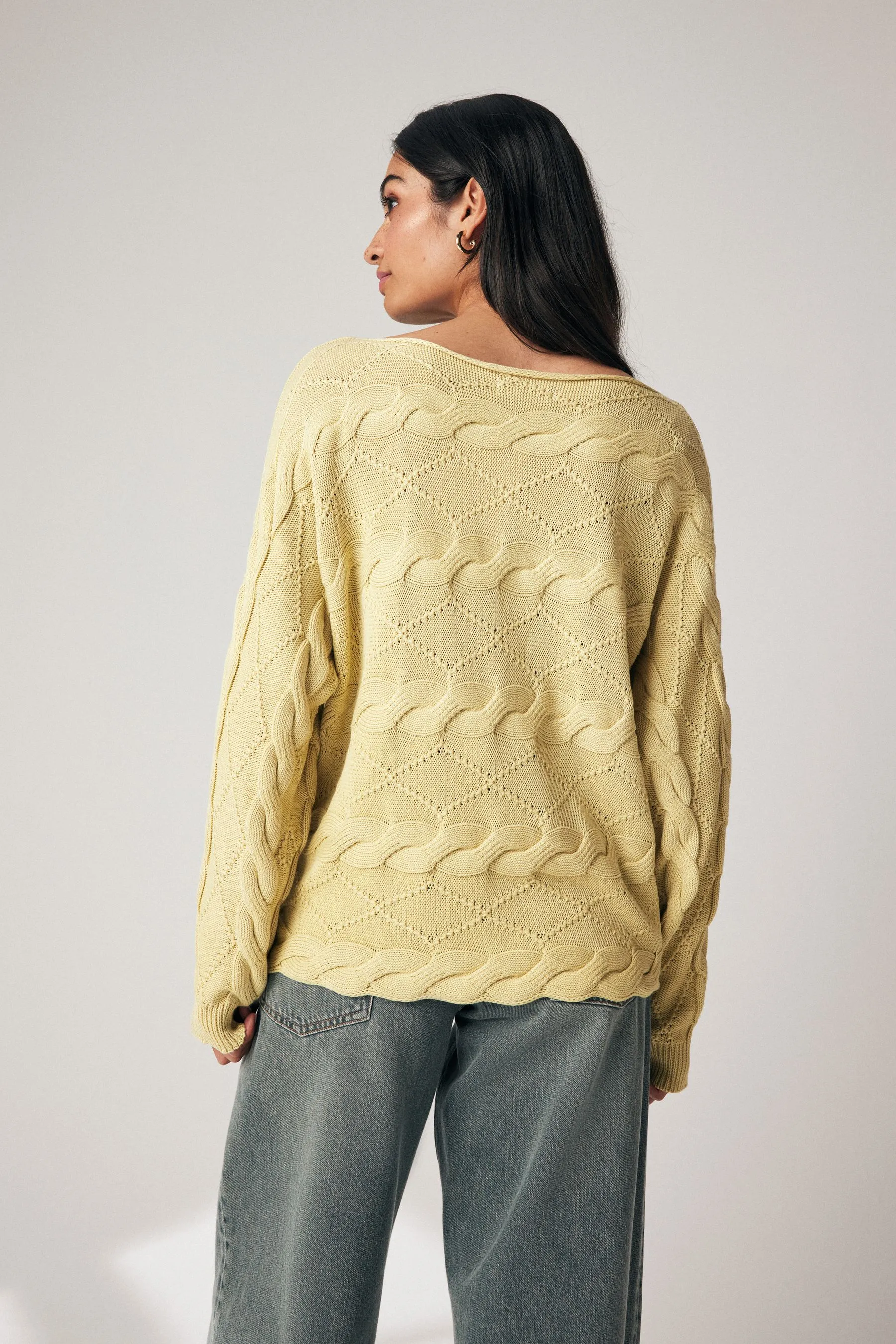 Amarillo lavado - Cable Off the Shoulder 100% Cotton Jumper