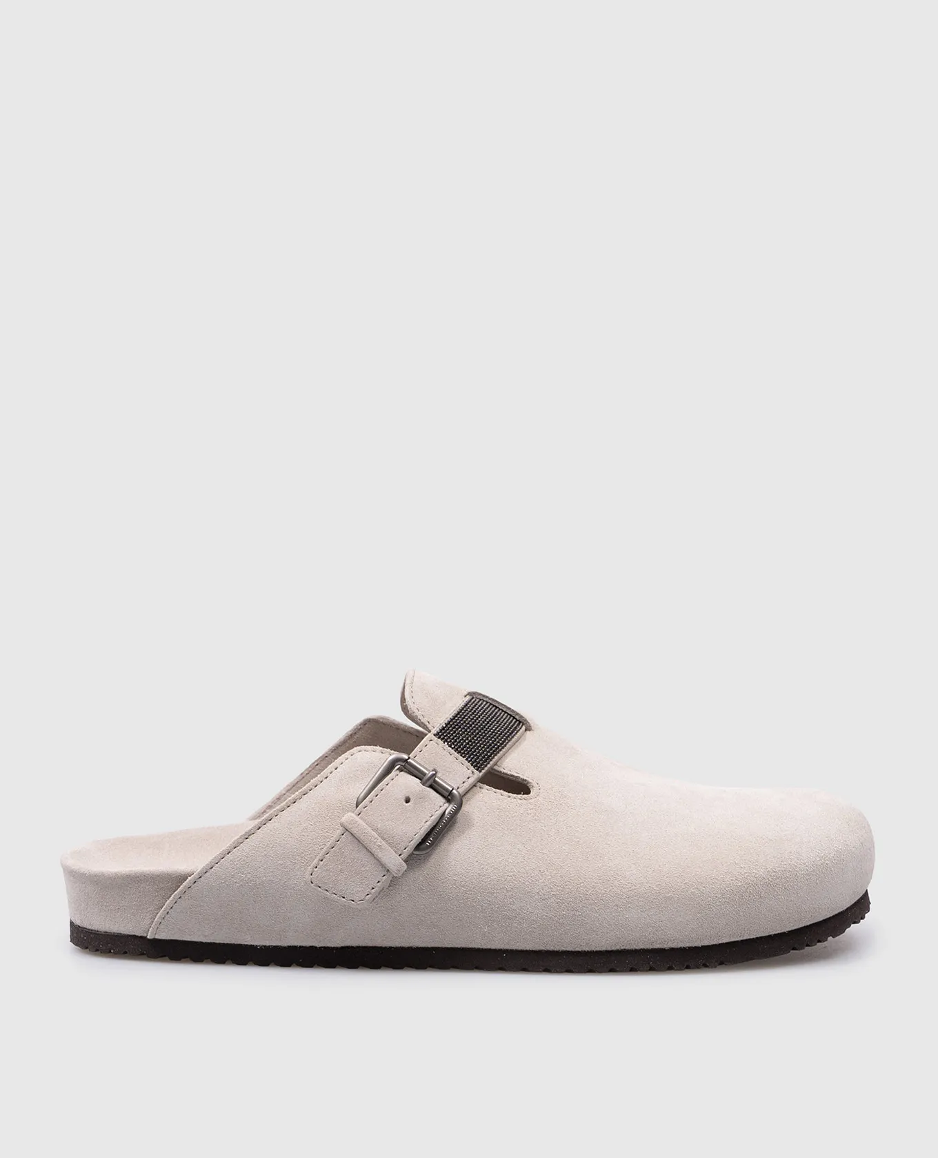 Brunello Cucinelli Gray suede mules with monil chain
