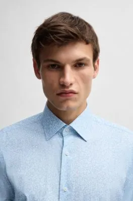Camisa regular fit en popelín de algodón elástico estampado