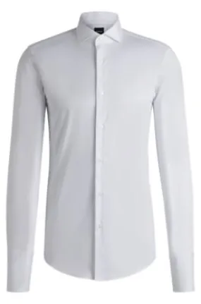 Camisa slim fit en dobby de algodón elástico de planchado fácil