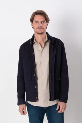 Campera Rib Collar en gamuza - Azul marino