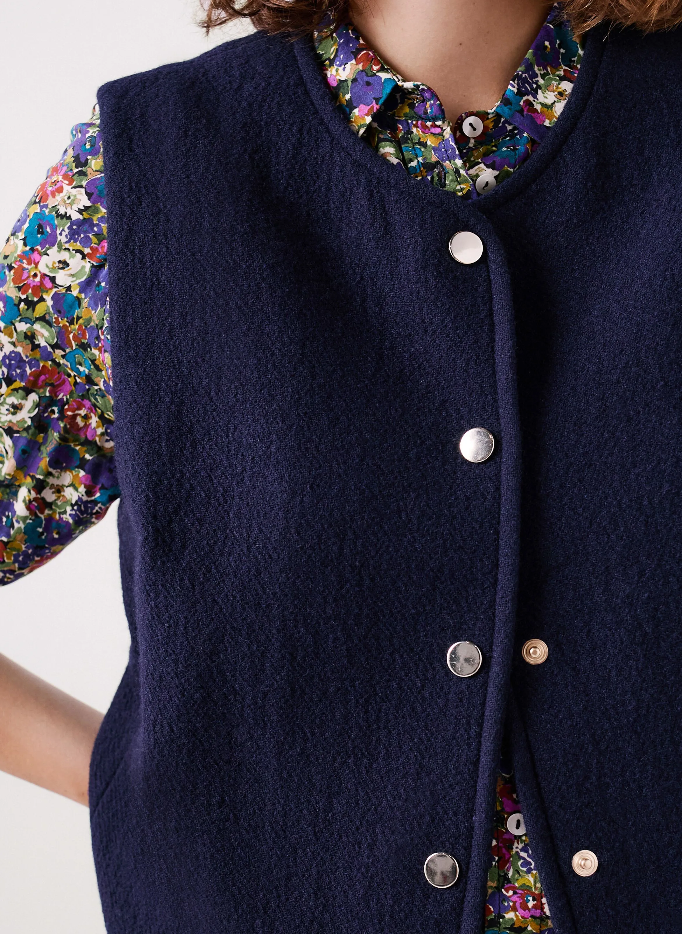 CAROLL VIRGULE - Chaqueta recta con cuello redondo en azul