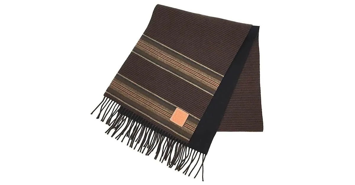 Chal de lana y cachemira a rayas Loewe Castaño Negro 