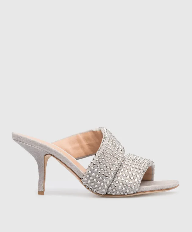 Eddy Daniele Gray suede mules with Swarovski crystals