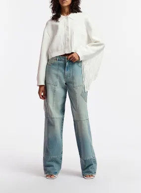 ESSENTIEL ANTWERP GOU - Chaqueta corta de punto con flecos en blanco