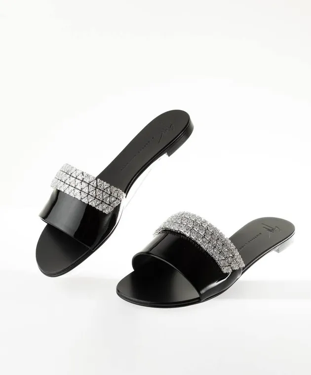 Giuseppe Zanotti Black patent mules Roll with crystals