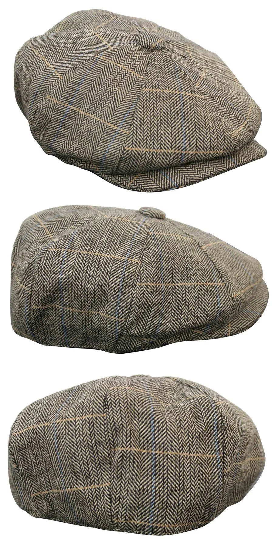 Gorra de tweed Newsboy para hombre Peaky Blinder Flat Check Grandad Hat