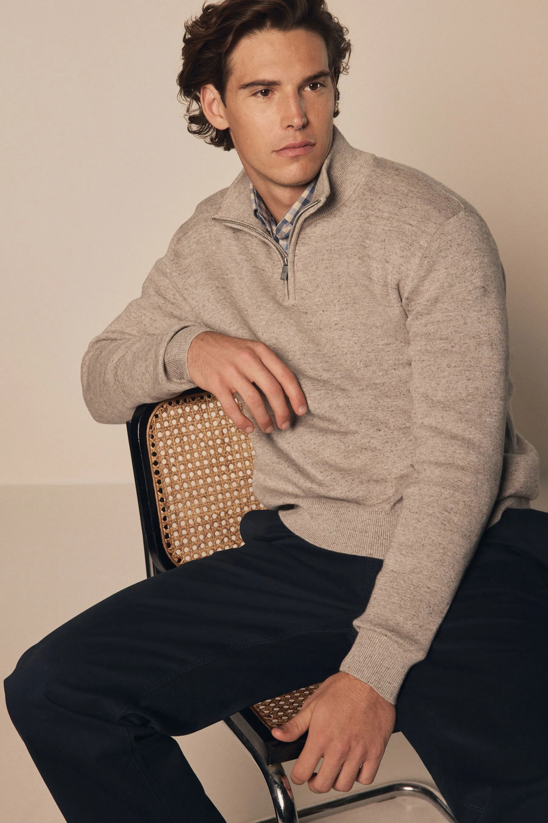 Marga neutro - Liso - Regular Fit 100% Cotton Premium Zip Neck Jumper
