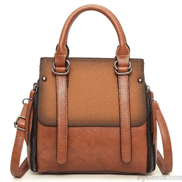 Retro Frosted Belt Large Capacity Handbag Splicing PU Shoulder Bag