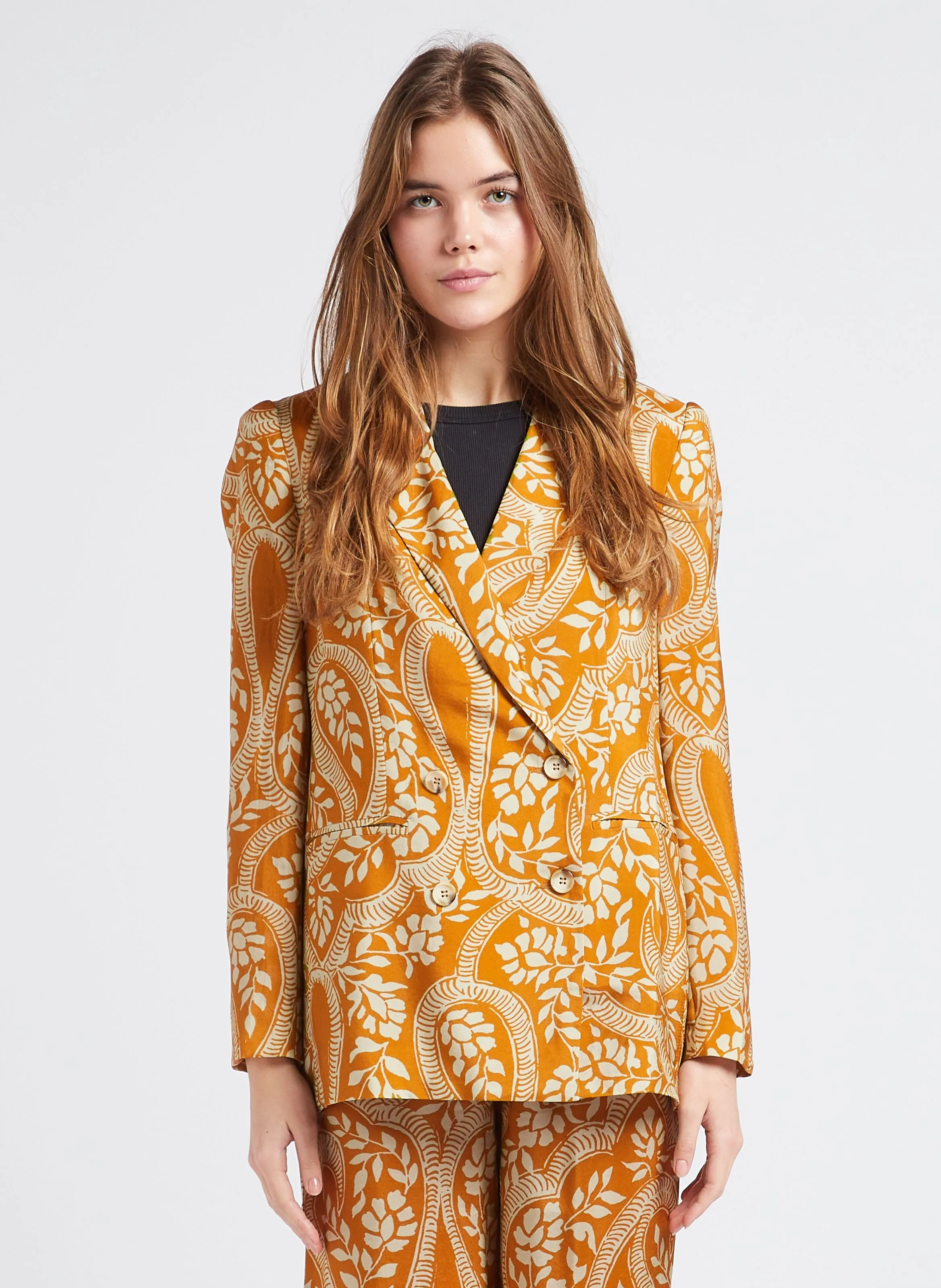 SEE U SOON Chaqueta sastre recta estampada en marron