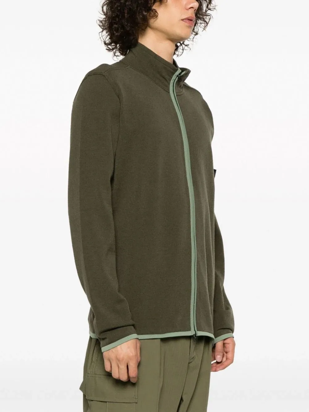 STONE ISLAND 503A1 KNITWEAR STRETCH WOOL CARDIGAN OLIVE GREEN