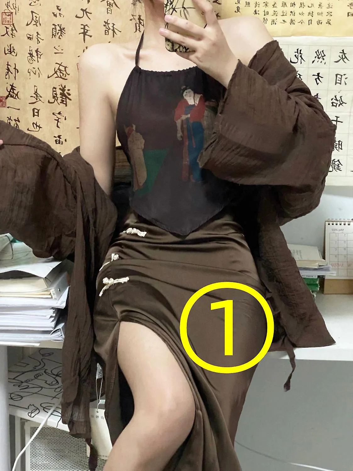 Traje de vestir Hanfu tradicional chino Femenino Verano Retro Cardigan suelto + Chaleco superior de tubo + Falda de cintura alta