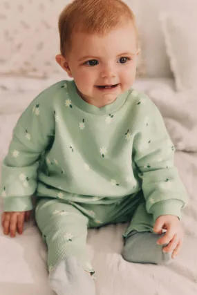 Verde con estampado de margaritas - Baby Sweat Top And Leggings Set