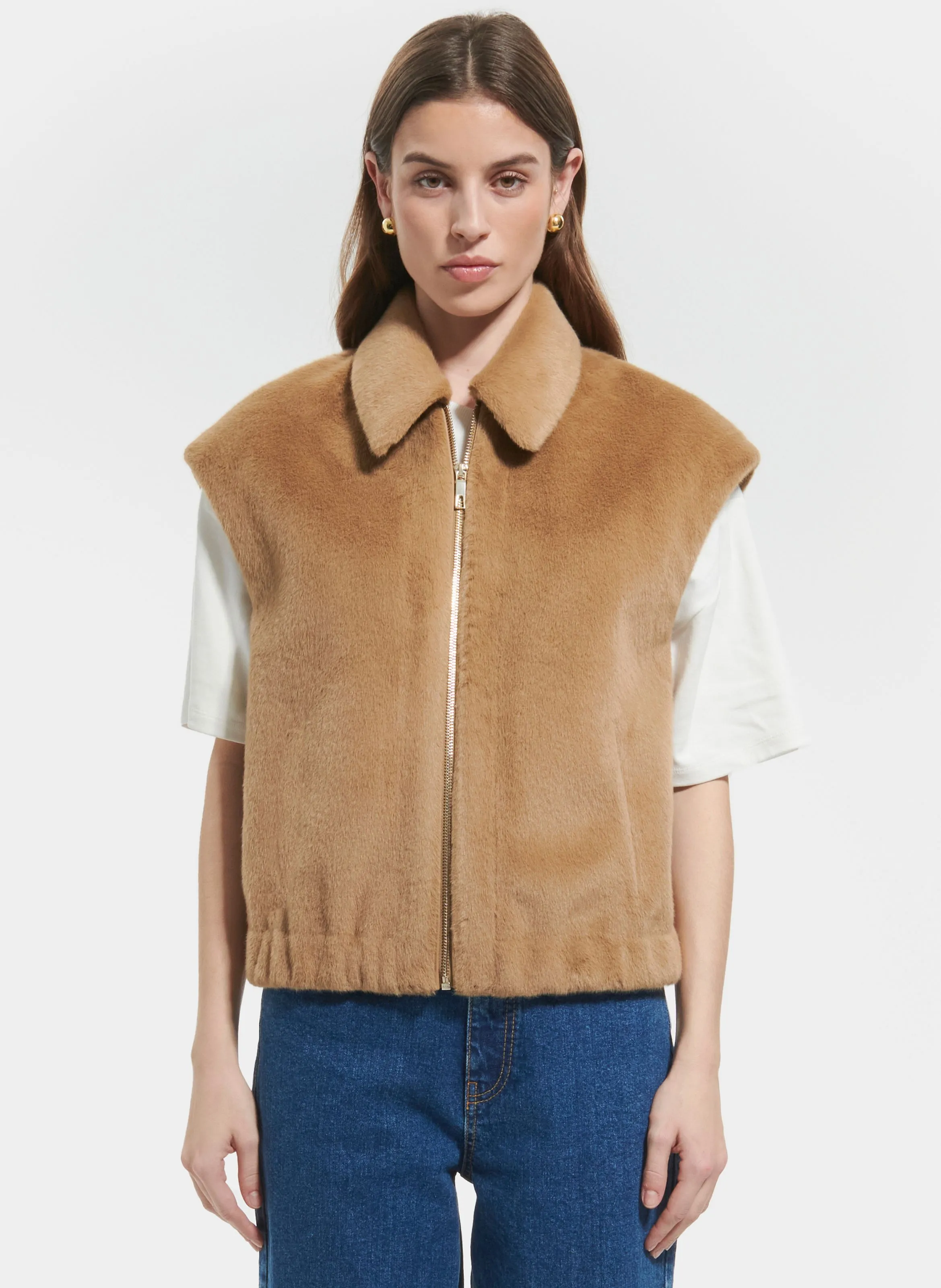 ZAPA BELGRADE - Chaqueta recta sin mangas con efecto pelo en marron